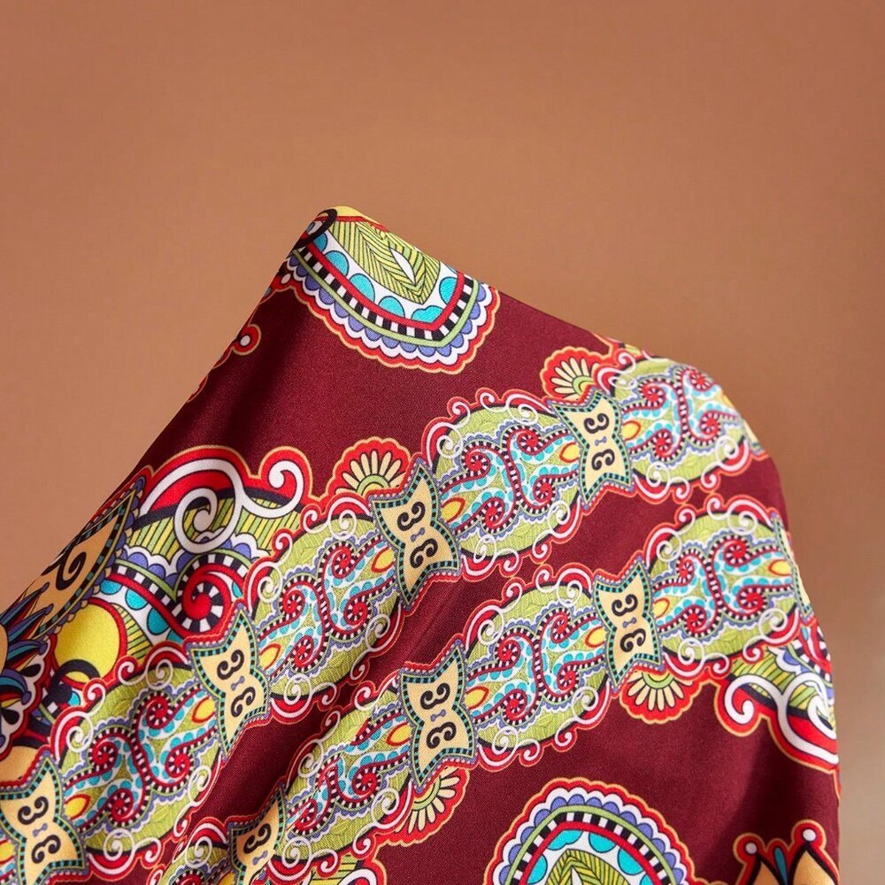Multicolor Boho Women's All-Over Print High Waist Wide-Leg Hem Pants - Picture 6 of 6